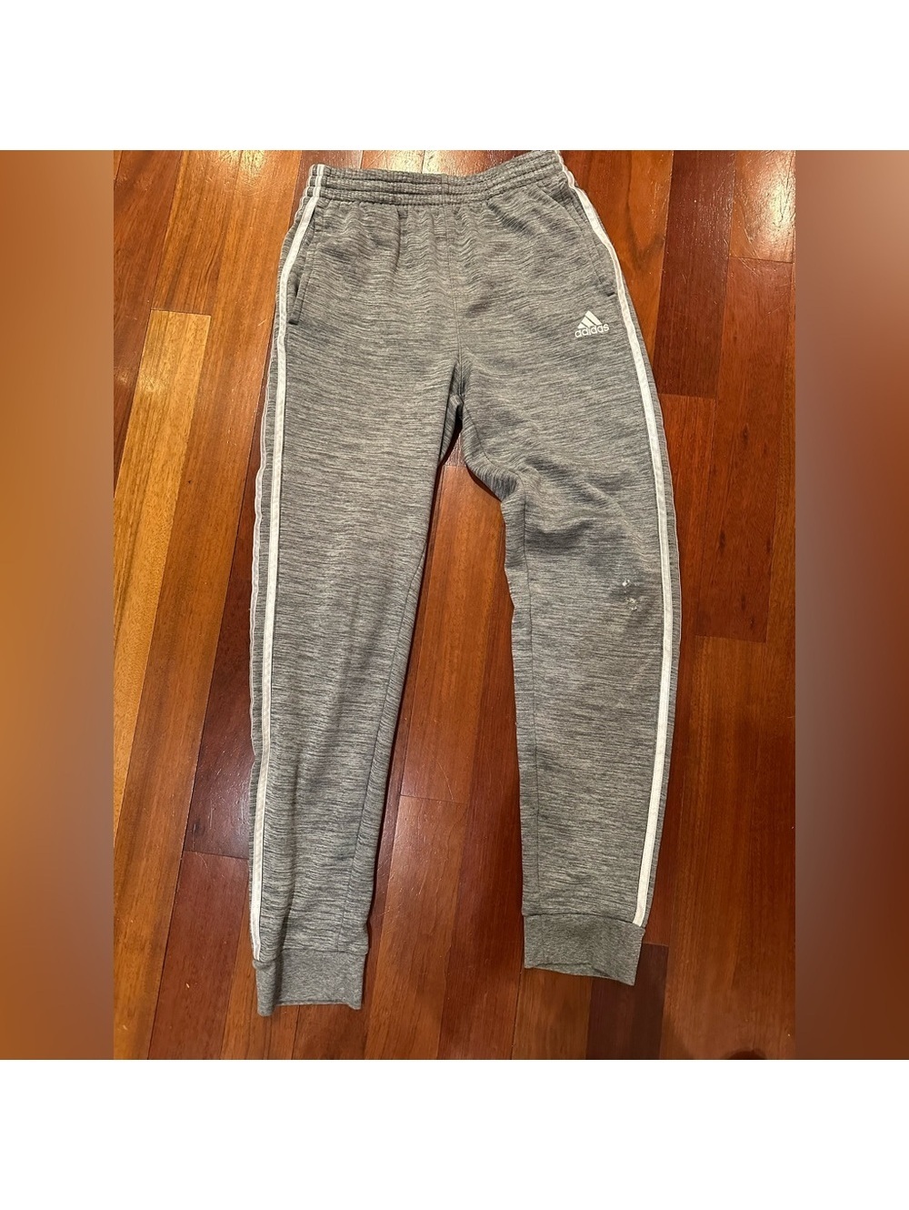 adidas Youth Heather Gray Joggers with White Side Stripes L 14/16